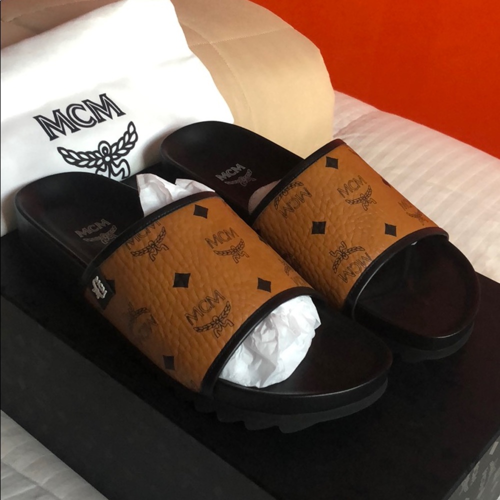 MCM Leather Slides
